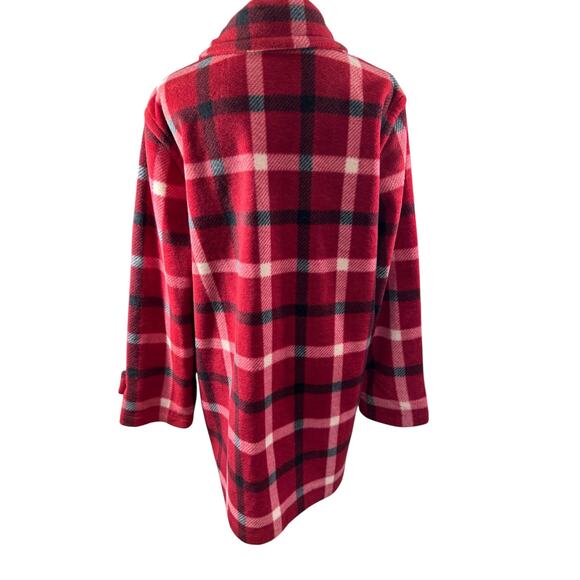 "BROWNSTONE STUDIO" Button Up Fuzzy Fleece Blazer Cardigan Jacket Red Plaid SZ L - Picture 3 of 8